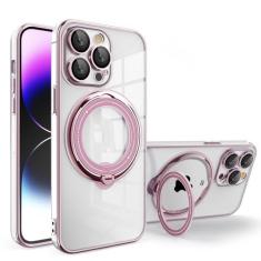 Imagem de Capa de telefone transparente magnética com anel de chapeamento para iPhone 15 14 Pro Max 13 12 11 XR XS X 7 8 Plus Capa de carregamento sem fio, rosa, para iPhone 14 Plus