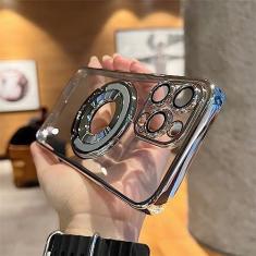 Imagem de Capa de telefone de carregamento sem fio de luxo para iPhone 11 12 13 14 Pro Max Plus Suporte de anel magnético Capa transparente, prata, para iPhone 11Pro Max