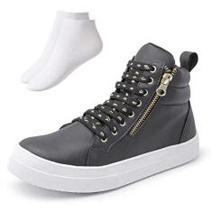 Imagem de Kit Tenis Botinha Cano Alto Feminino Com Cadarço Zíper + Meia Soquete