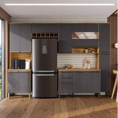Imagem de Cozinha Completa Modulada com 5 Peças 13 Portas e 2 Gavetas com Vidro e Tampo Itália Espresso Móveis Amêndoa/Cinza