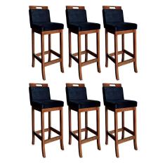 Imagem de Kit 6 Banquetas Estofadas Alta com Encosto Milão 104 Cm Madeira Maciça Suede Preto CCS