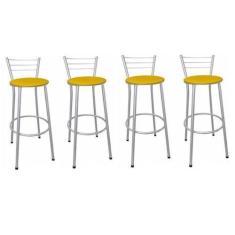 Imagem de Kit 4 Banquetas Alta Prata com Assento Amarelo Fortmix