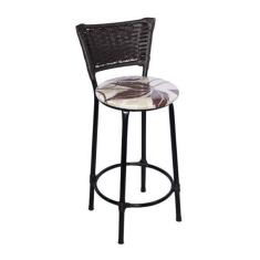 Imagem de Banqueta Média Preta com Encosto Junco Argila Assento Floral Marrom - 