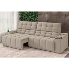 Imagem de Sofá Connect Premium 2,30m Assento Retrátil-reclinável Com Porta Copos E Entrada Usb Suede Areia