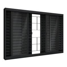 Imagem de Janela de Aço Veneziana de Correr Central com Grade Quadrada 6 Folhas 100x120cm Aço Pronto Riobras Preto