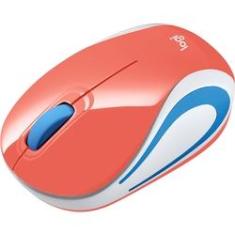 Imagem de Combo Mini Mouse sem fio Logitech M187 com Design Ambidestro Conexão USB Pilha Inclusa e Capa para Notebook até 14' - Coral