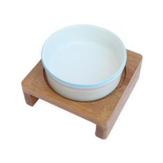 Imagem de Comedouro Individual Rústico Elevado De Madeira Porcelana Cachorro Gat
