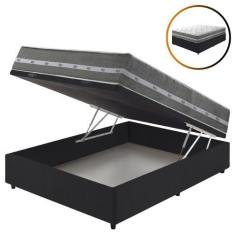 Imagem de Cama Box Com Baú Viúva Preto + Colchão Molas Ensacadas Miami 128X188x6