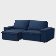 Imagem de Sofá Retrátil e Reclinável 3 Lugares 225cm Kent Porta Copos no Braço Veludo Azul G22 - Gran Belo