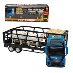 Imagem de Caminhão 55Cm Boiadeiro Com Rampa 4 Bois Cabine Azul