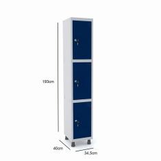 Imagem de Roupeiro de aço 1M 03 portas fechadura pandin - cinza/azul del rey