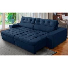 Imagem de Sofá Retrátil e Reclinável 3 Lugares com Molas 2,10m Dani Suede Azul Adonai Estofados
