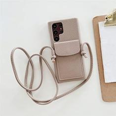 Imagem de Carteira de couro com tira transversal para Samsung S22 Ultra S21Plus S20 S10 S9 S8 Note 20 10 9 8 Slot para cartão Lanyard capa macia, cáqui, para S8 Plus