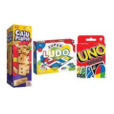 Imagem de Jogos De Tabuleiro Kit Uno Mattel Caiu Perdeu Torre E Super Ludo Pais