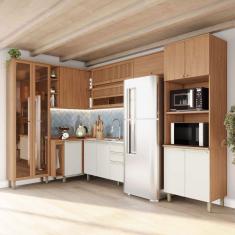 Imagem de Cozinha Completa Requinte 14 Portas 2 Gavetas Ripado com Vidro Ce884 Nature/Areia - Henn