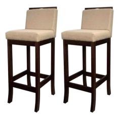 Imagem de Kit 2 Banquetas Alta com Encosto Turim Madeira Capuccino Linho Bege CCS