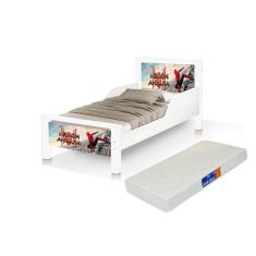 Imagem de mini cama juvenil dos Homem Aranha infantil retro proteção lateral branca com colchão