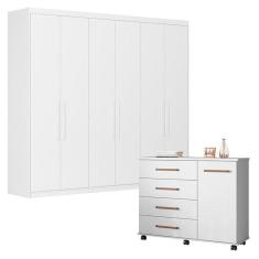 Imagem de Cômoda Flora e Guarda Roupa Casal Venice 62780 Branco Brilho - Demóbile
