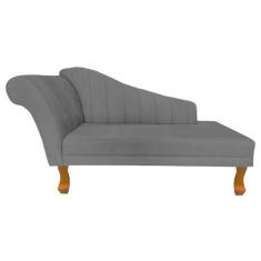 Imagem de Recamier Divã Para Sala Cecilia Pés Retro Castanho 1.60cm Veludo Cinza