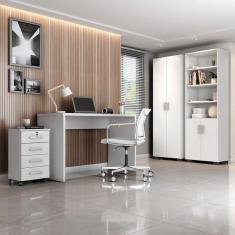Imagem de Conjunto Home Office 4 Peças com Escrivaninha Gávea, Gaveteiro e 2 Armários Espresso Móveis Branco