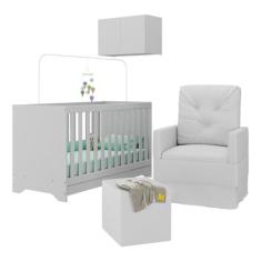 Imagem de Berço 3 Em 1 Com Colchão Poltrona Puff E Armário Aéreo 2 Portas Multimóveis Mp4166 Branco Branco