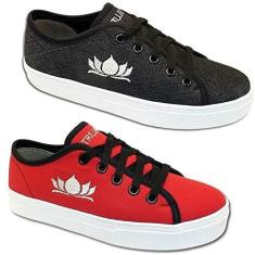 Imagem de Kit 2 Pares Tenis Casual Feminino Trilupy Preto e Vermelho