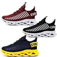 Imagem de Tênis De Corrida Masculino Academia Macio- 3 Pares Preto / Vermelho -