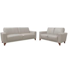 Imagem de Jogo de Sofá 2 e 3 Lugares Sala de Estar Recepção Russia Couro Off White - Gran Belo