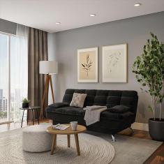 Imagem de Sofá-Cama Casal 3 Lugares Luxo Suede Pés de Metal Preto