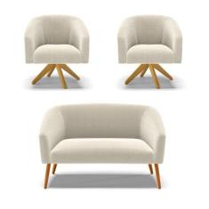 Imagem de Kit 1 Sofá Namoradeira E 2 Poltronas Stella Bouclê Base De Madeira Ma3