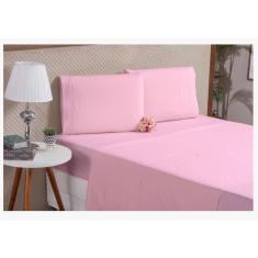 Imagem de Lençol casal 4 peças algodão rosa hotel motel pousada