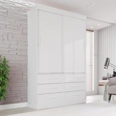 Imagem de Guarda Roupa Solteiro 2 Portas 6 Gavetas Luana Sallêto Móveis Branco
