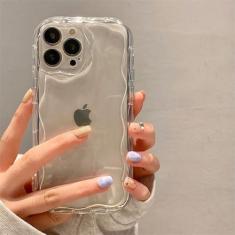 Imagem de Padrão de onda creme de cor sólida para iPhone 15 14 13 12 11 Pro Max Mini transparente amarelo resistente casal branco capa de telefone transparente, transparente, para iPhone 14 Plus