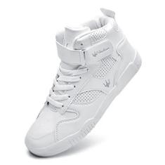 Imagem de KUXIE Tênis masculino de cano alto, moderno, casual, para atividades ao ar livre, calçados esportivos para treinamento, couro, sapatilha masculina, M729-branco, 41