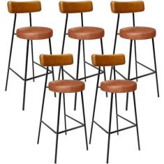 Imagem de Kit 05 Banquetas Alta Bar Cozinha Sala De Jantar Milão L02 Couríssimo Whisky Camel - Lyam Decor