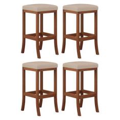 Imagem de Kit 4 Banquetas Média Estofada para Blcão Barcelona Madeira Castanho S