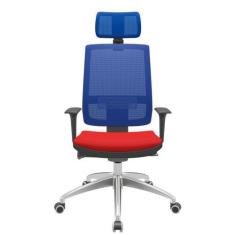 Imagem de Cadeira Office Brizza Tela Azul Com Encosto Assento Aero Vermelho Auto