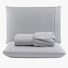 Imagem de Jogo De Lençol Peletizado 400 Fios Casal 3 Peças - Casa - Hotel - Pousada - Cinza