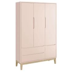Imagem de Guarda Roupa Infantil New Classic 3 Portas Rosa Com Pés Madeira Natural - Reller