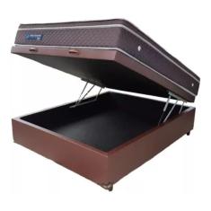 Imagem de Cama Box Baú Casal Conforto Suede Marrom + Colchão Casal Conforto Espuma D33 Com EPS 30x138x188