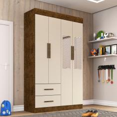 Imagem de Guarda Roupa Solteiro  Com Espelho 4 Portas 2 Gavetas New Verona Sallêto Móveis - Ipe/Off