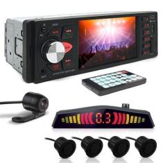Imagem de Kit Rádio C/ Tela + Câmera Ré + Sensor Ré Preto Fosco Emborrachado Tig