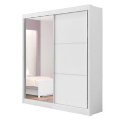 Imagem de Guarda Roupa Solteiro Com Espelho 2 Portas 3 Gavetas Athenas D`Doro Móveis Branco