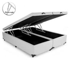 Imagem de Cama Box Baú Casal Bipartido Sintético Branco Com Pistão A Gás - Imper