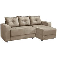 Imagem de Sofá 3 Lugares com Chaise Florença Tecido Suede 200cm Cor Bege