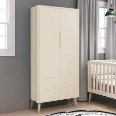 Imagem de Guarda Roupa Infantil Theo 2 Portas Areia Fosco Com Pés Madeira Natural Reller Móveis Areia Fosco