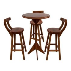 Imagem de Jogo Bistrô de Madeira 3 Banquetas Altas Ideal para Bar e Restaurante Imbuia