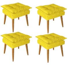 Imagem de Kit 04 Puff Puf Banqueta Opala Para Quarto Sala Recepção Suede Amarelo