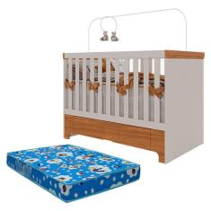 Imagem de Berço Americano Mini Cama com Gaveta Antonella Off White Caramelo com Colchão Ortobom  - Canaã