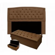 Imagem de Kit Cabeceira King Geovana 195 cm Mais Calçadeira 195 cm Suede Marrom